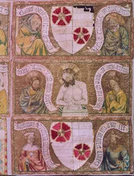 Cristo como Varón de Dolores con San Mateo y San Juan con Profetas y Reyes del Antiguo Testamento, (detalle) del frontal del altar de Trebon, Bohemia, c.1370-1380